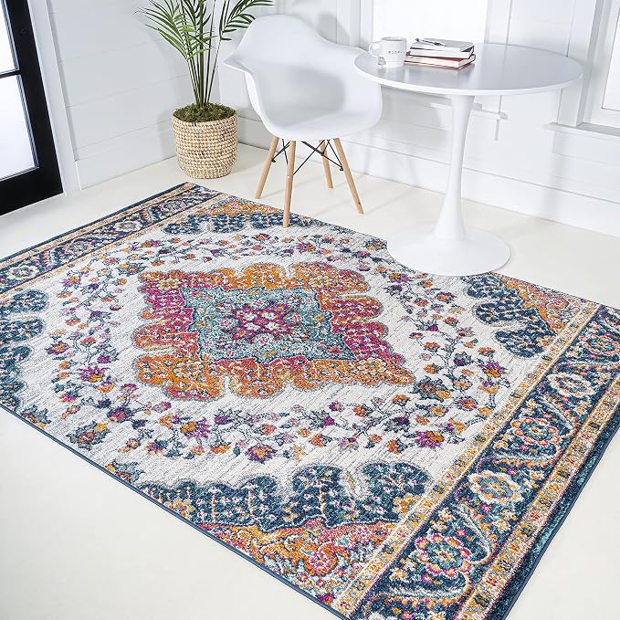 JONATHAN Y Boho Vintage Blue/Multi Indoor Area Rug, Bohemian Flair Medallion by JONATHANY