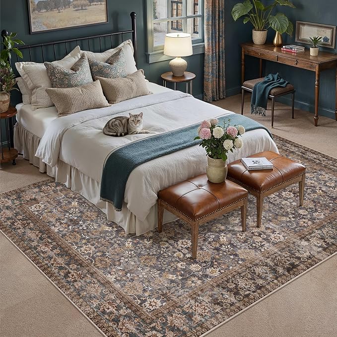 HUGEAR 6x9 Machine Washable Rugs Tradition Brown Hallway Large Area Rug Indoor - Image 3