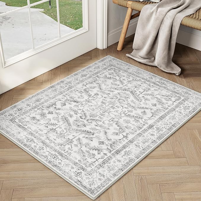 Grey 2x3 Entryway Rug Vintage Area Carpet Indoor Kitchen Washable Door Mat by PureCozy