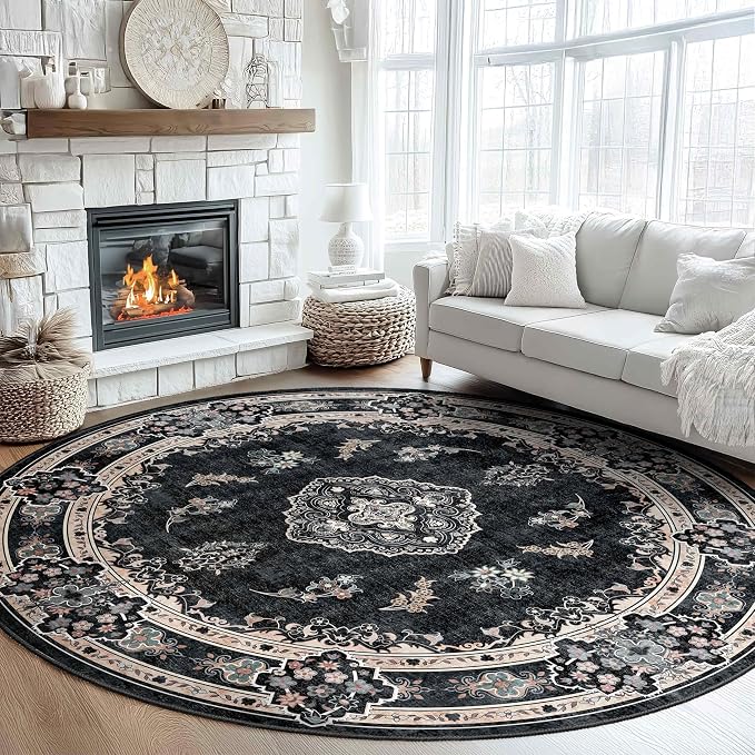 MUJOO Black Round Rug 9ft, Large Circle Washable Area Rugs - Image 2