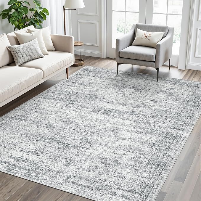 5x7 Area Rugs Gray Low Pile Indoor Washable Trendy Faded Style Rugs - Image 3