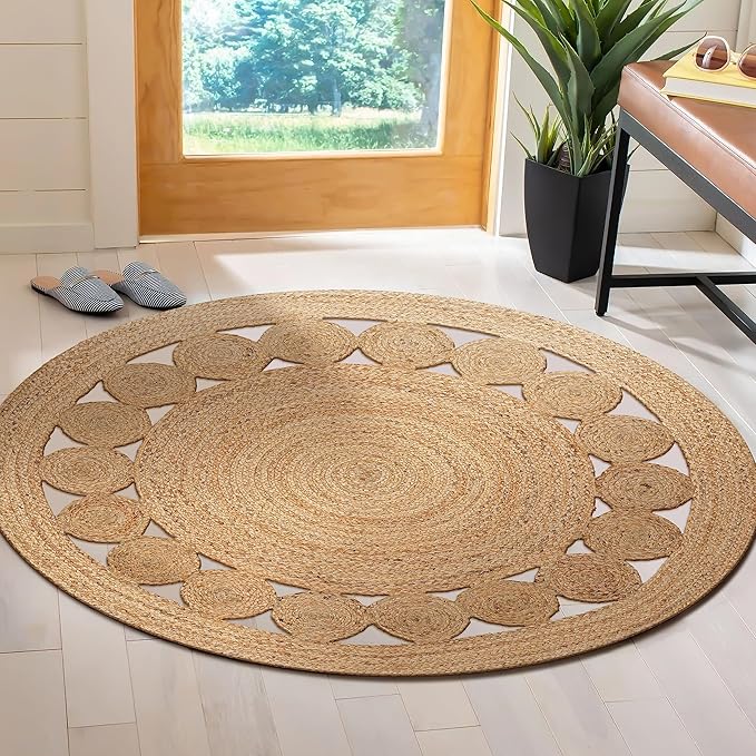 Savi Home Jute Area Rug Handwoven- 4 feet Round- Natural Beige - Image 2