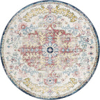 Livabliss Area Rugs - 5ft Round Odelia Vintage Boho Aqua Burgandy Blue Round - Image 4