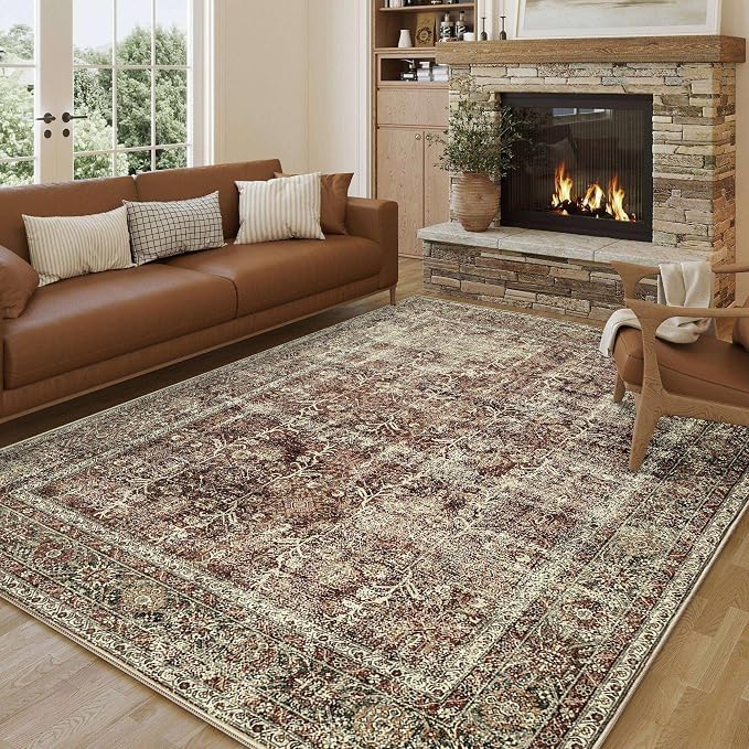 Vintage Area Rug 6x9 Rust Red Washable Living Room Large Carpet Non Slip - Image 4