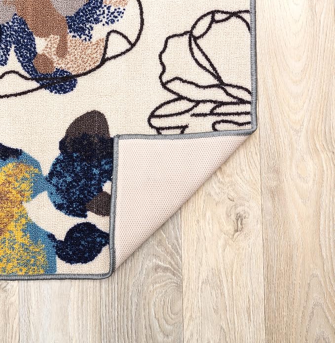 Rugshop Cream Bright Flowers Non Slip Non-Shedding Area Rug - Image 5