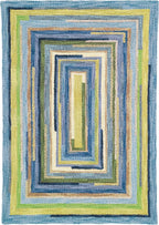 Company C Concentric Squares Area Rug Wool 4' X 6', Sky Striped by CompanyC