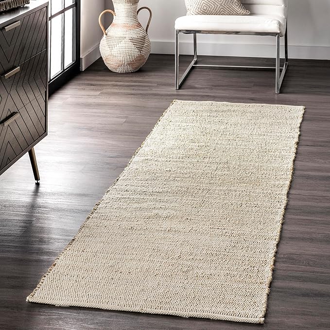 nuLOOM 2'6" x 8' Elfriede Jute & Cotton Hand Woven Area Rug, Solid Rustic by nuLOOM