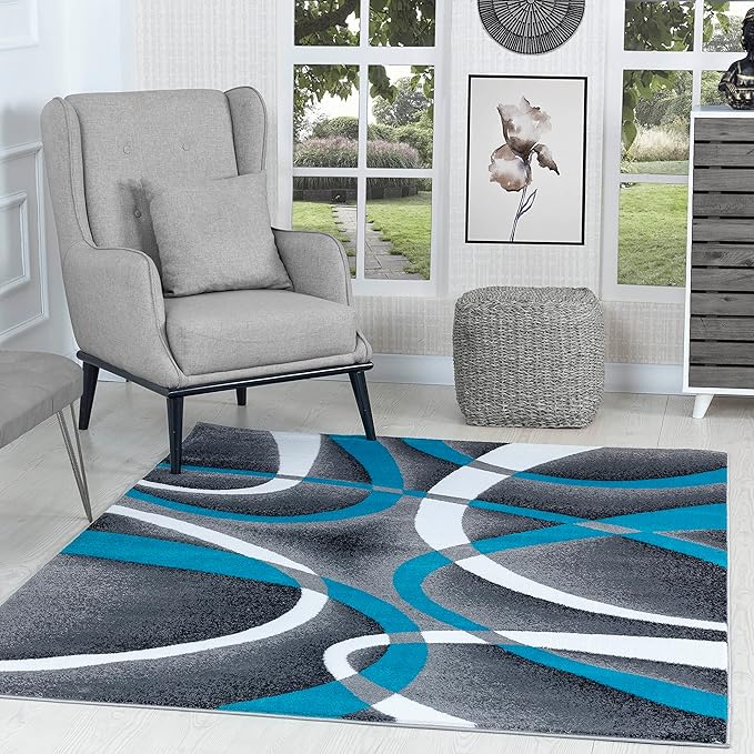 GLORY RUGS Modern Area Rug 5x7 Turquoise Swirls Carpet Bedroom Living Room by GLORYRUGS