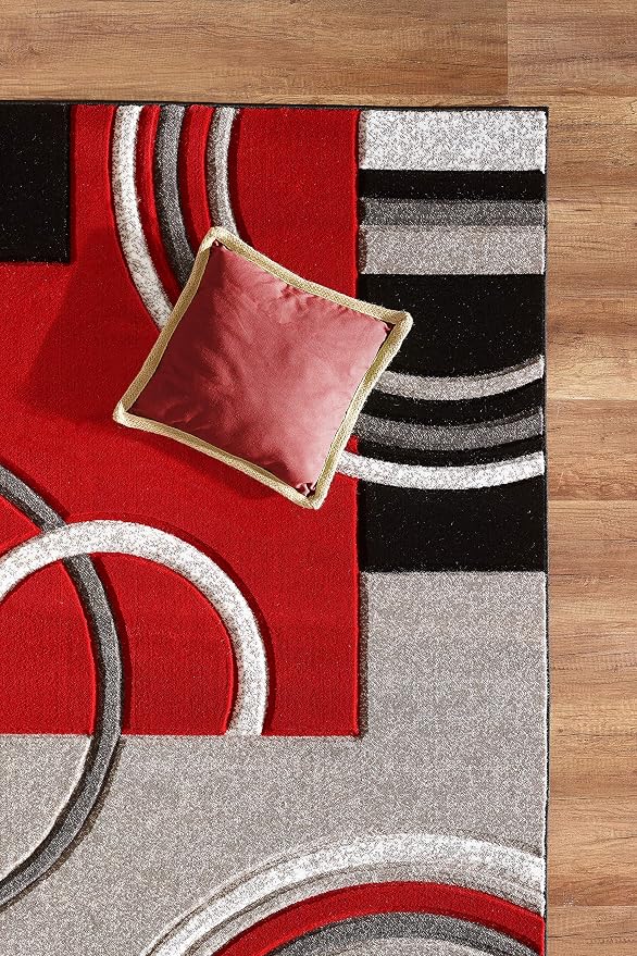 GLORY RUGS Area Rug Modern 8x10 Red Soft Hand Carved Contemporary Floor Carpet - Image 4
