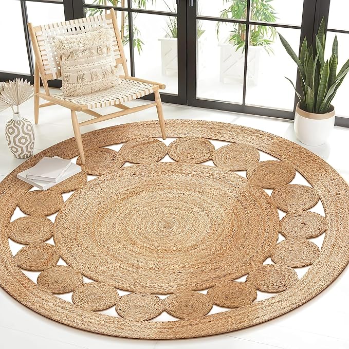 Savi Home Jute Area Rug Handwoven- 4 feet Round- Natural Beige - Image 5