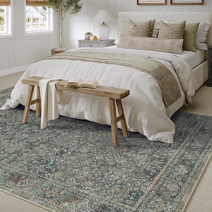 Area Rug 6x9 Gray Living Room Washable Vintage Carpet Non Slip Indoor Retro - Image 5