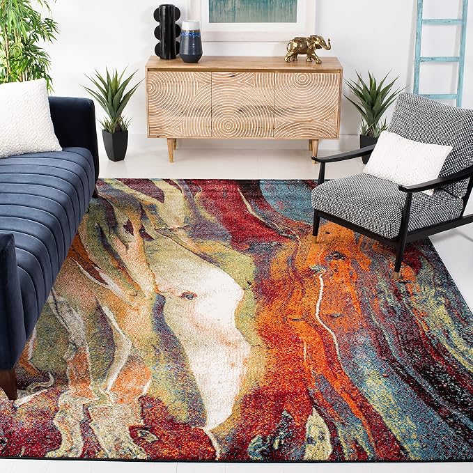 SAFAVIEH Glacier Collection 10'6" x 14' Red/Green GLA126Q Modern Abstract by SAFAVIEH