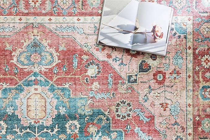 Loloi Skye Collection SKY-05 Brick/Ocean 8'-0" x 8'-0" Round Area Rug - Image 4