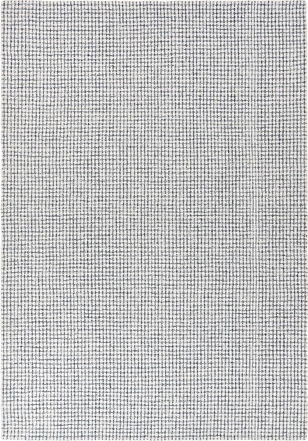 Hand-Tufted 100% Wool Pile Area Rug – Geometric Textured Grid Check Pattern – by RestorationandRenovation