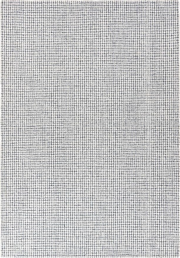 Hand-Tufted 100% Wool Pile Area Rug – Geometric Textured Grid Check Pattern – by RestorationandRenovation