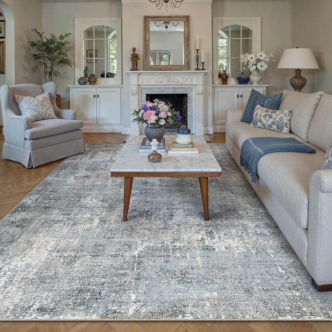 Machine Washable Area Rug 6x9 Grey Large Living Room Indoor Accent Rug Neutral - Image 6