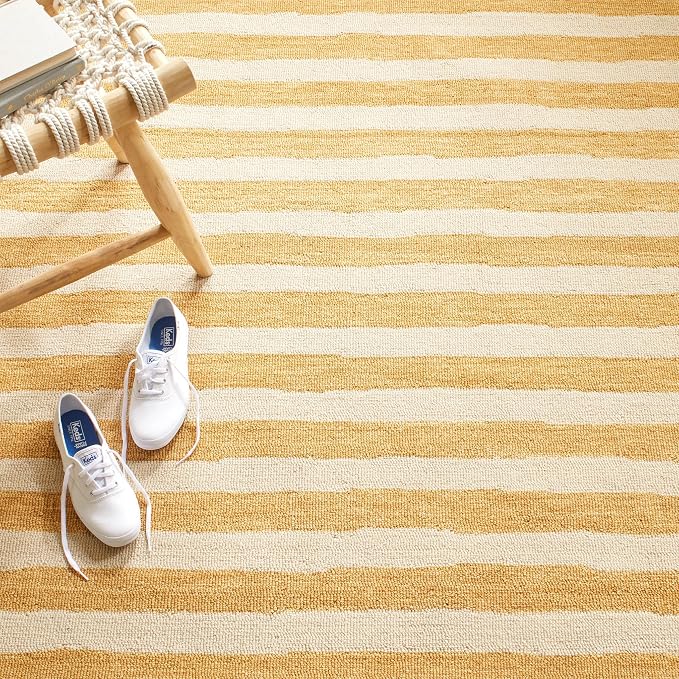 Dash & Albert Silas Stripe Gold Hand Micro Hooked Wool Rug, Runner-2.5 X 8 Feet - Image 2