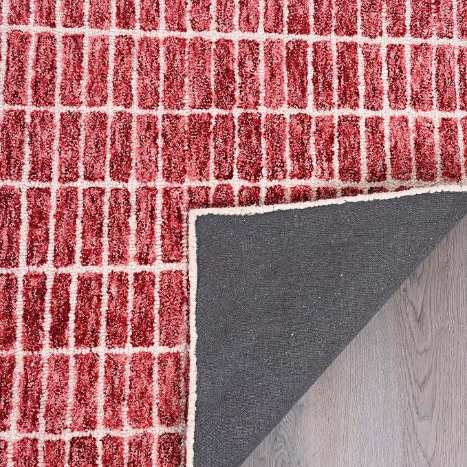 Hand-Tufted 100% Wool Area Rug – Unique Modern Geometric Grid Pattern, Soft - Image 4