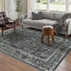 Dark Black Area Rug 5x7 Machine Washable Vintage Living Room Distressed Non - Image 6