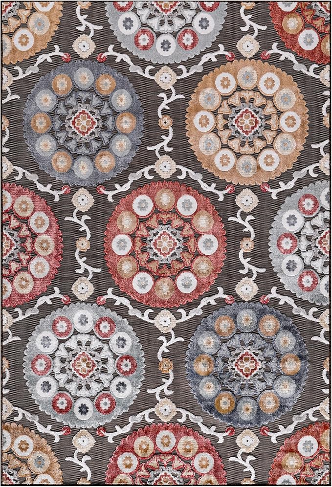 CAMILSON Indoor Outdoor Rug 10x14 Bohemian Medallion Floral Area Rugs - Image 2