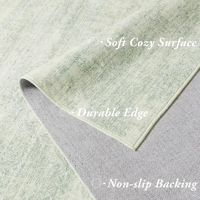 Sage Green Bathroom Rug, Non Slip Washable Boho Abstract Small Area Rug - Image 3