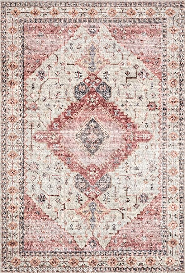 Loloi Skye Collection SKY-02 Ivory/Berry 7' x 9' Oval Area Rug - Image 3