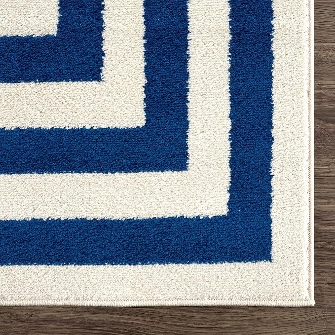 Abani Contemporary Blue & Ivory 5'3" x 7'6" Area Rug, Contrasting Geometric - Image 6