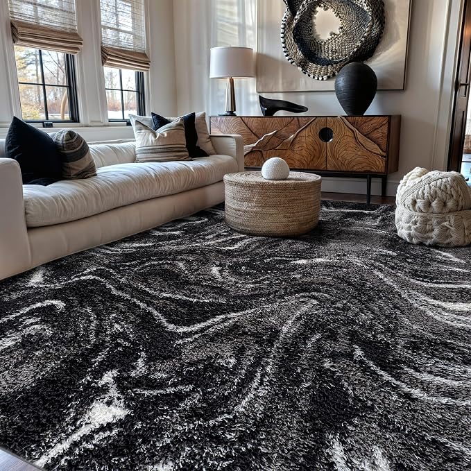 Rugshop Abstract Marble Shag Area Rug Anthracite Dark Gray 7' 10" x 10' Perfect by Rugshop