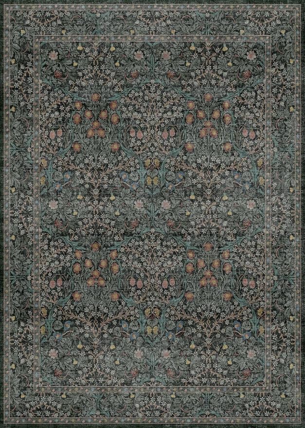 Dark Green Floral Living Room Rug 5x7 Area Rug - Image 2