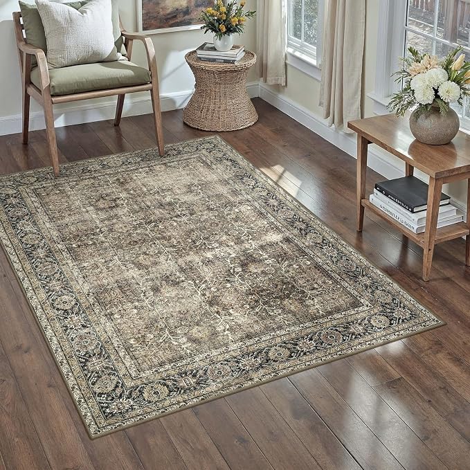 Brown Entryway Rug 2x4 Vintage Area Carpet Indoor Kitchen Washable Door Mat by PureCozy