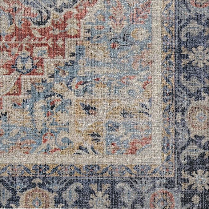 RUGGABLE Washable Vintage Area Rug – Kamran Cayenne Red 8 ft Round, - Image 4