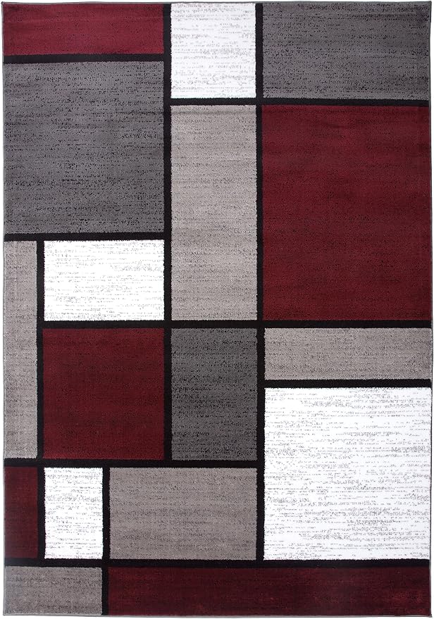 Rugshop Modern Geometric Boxes Red Area Rug, Non-Shedding Carpet - Image 3