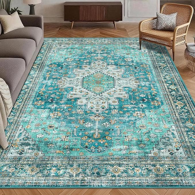 Washable Area Rug 9' x 12' Vintage Traditional Persian Mat by Unknown