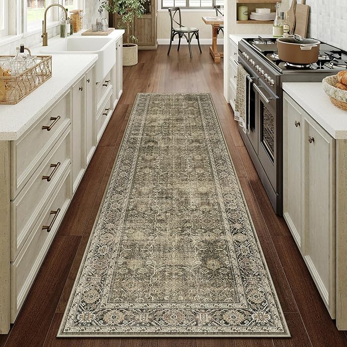 Light Brown 3x7 Vintage Area Rug Hallway Indoor Kitchen Washable Living Room by PureCozy