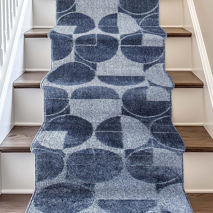 Well Woven Custom Size Hallway & Stair Runner- Harlow Harmony Blue 27 Inches by WellWovenRugs