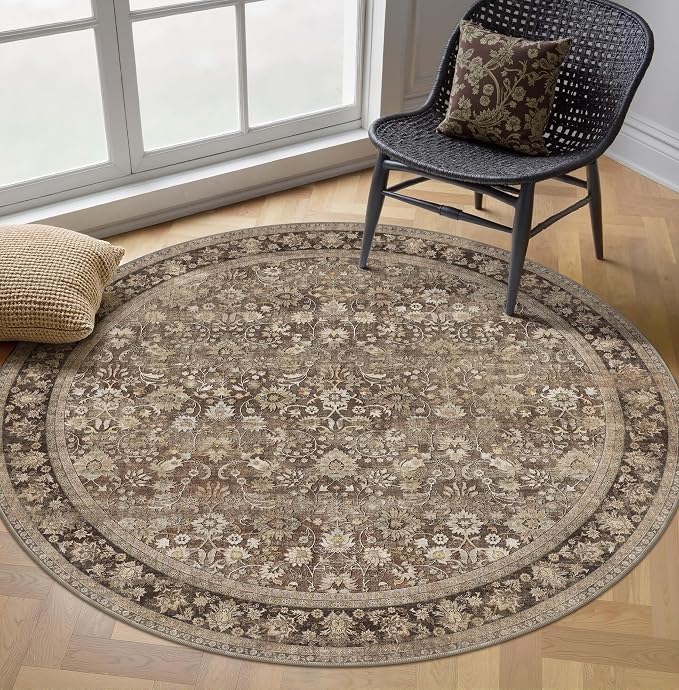 HUGEAR Round Rug 4ft Entryway Rugs Machine Washable Brown Hallway Area Rug 4x4 - Image 4