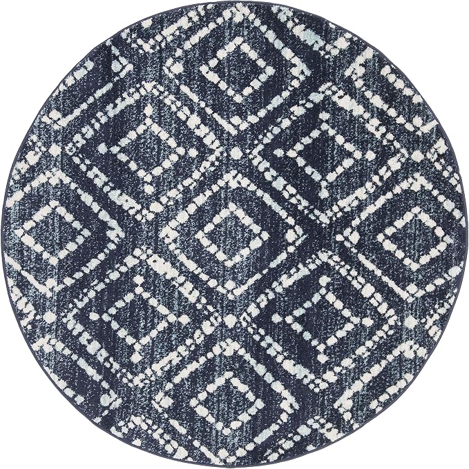 SAFAVIEH Adirondack Collection 3' Round Navy/Ivory ADR131N Diamond Distressed - Image 3