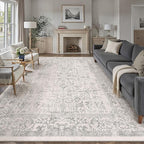Gray Area Rug 10x14 Machine Washable Large Vintage Living Room Distressed Non by PureCozy