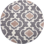 Rugshop Cozy Moroccan Trellis Indoor Shag Round Area Rug 6'6" Gray/Cream - Image 3