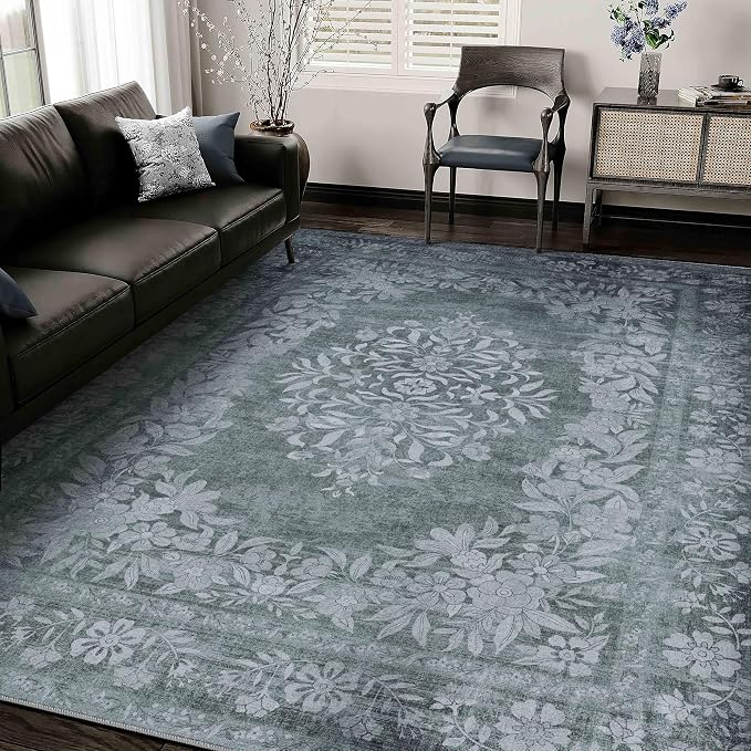 8x10 Area Rug Gray Washable Vintage Distressed Living Room Carpet Large Bedroom - Image 6