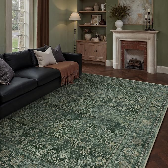 HUGEAR 6x9 Machine Washable Rugs Dark Green Hallway Large Area Rug Indoor - Image 3