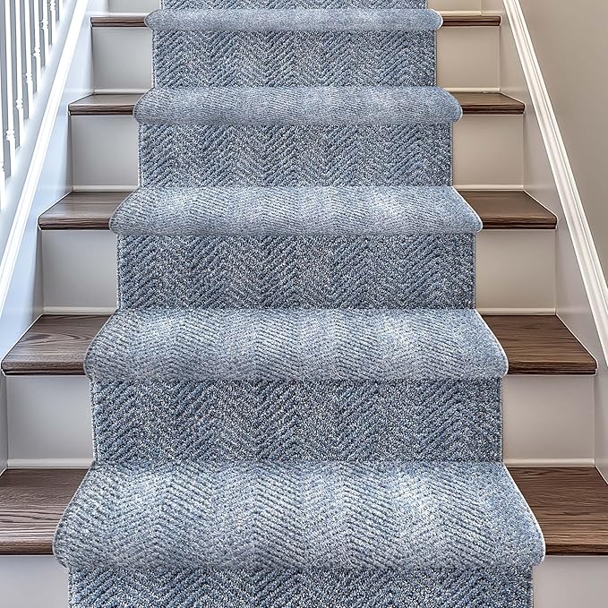 Well Woven Custom Size Hallway & Stair Runner- Harlow Pompeii Light Blue 27 by WellWovenRugs