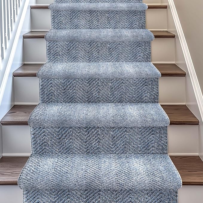 Well Woven Custom Size Hallway & Stair Runner- Harlow Pompeii Light Blue 27 by WellWovenRugs