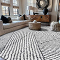 Rugshop Geometric Diamond Stripe Shag Area Rug White 7' 10" x 10' Perfect by Rugshop
