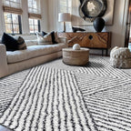 Rugshop Geometric Diamond Stripe Shag Area Rug White 7' 10" x 10' Perfect by Rugshop