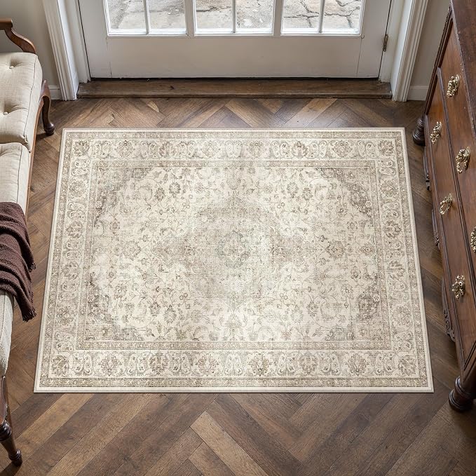 HUGEAR 2x3 Entrance Area Rug Vintage Brown Small Rug Machine Washable Door Mat - Image 3