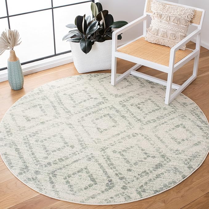 SAFAVIEH Adirondack Collection 6' Round Ivory/Green ADR131X Modern Diamond by SAFAVIEH