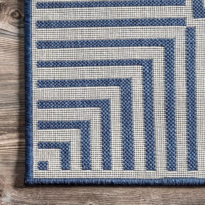 Nuloom Asha Navy/Ivory, Striped Border, Soft and Cozy, High Traffic, Stain - Image 4