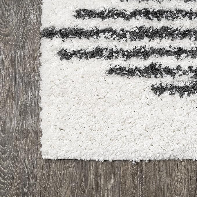 JONATHAN Y Elm Diamond Stripe Shag White/Gray Indoor Area Rug, Contemporary - Image 9