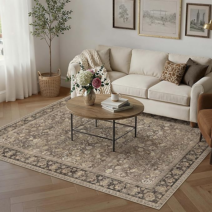 HUGEAR 5x7 Machine Washable Rugs Brown Hallway Area Rug Indoor Accent Rug by HUGEAR